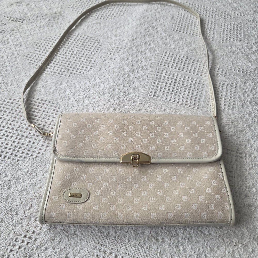 Vintage Ivory Crossbody Shoulder Bag with Gold Hardware